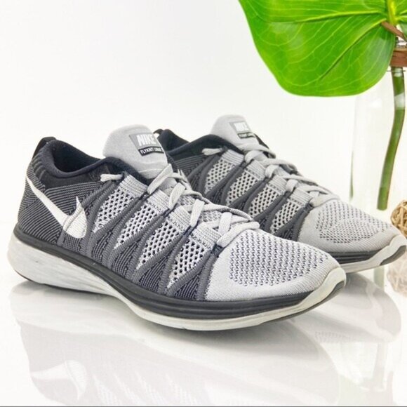 Nike Mens Lunar Flyknit Running Shoes Size 7 Gray Black Knit Low Sneaker Trainer - Picture 10 of 11